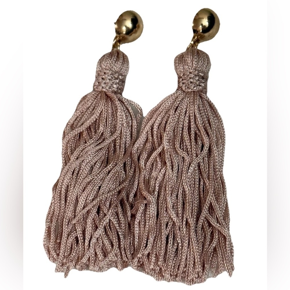 Elegant Gold and Pink Tassel Earrings